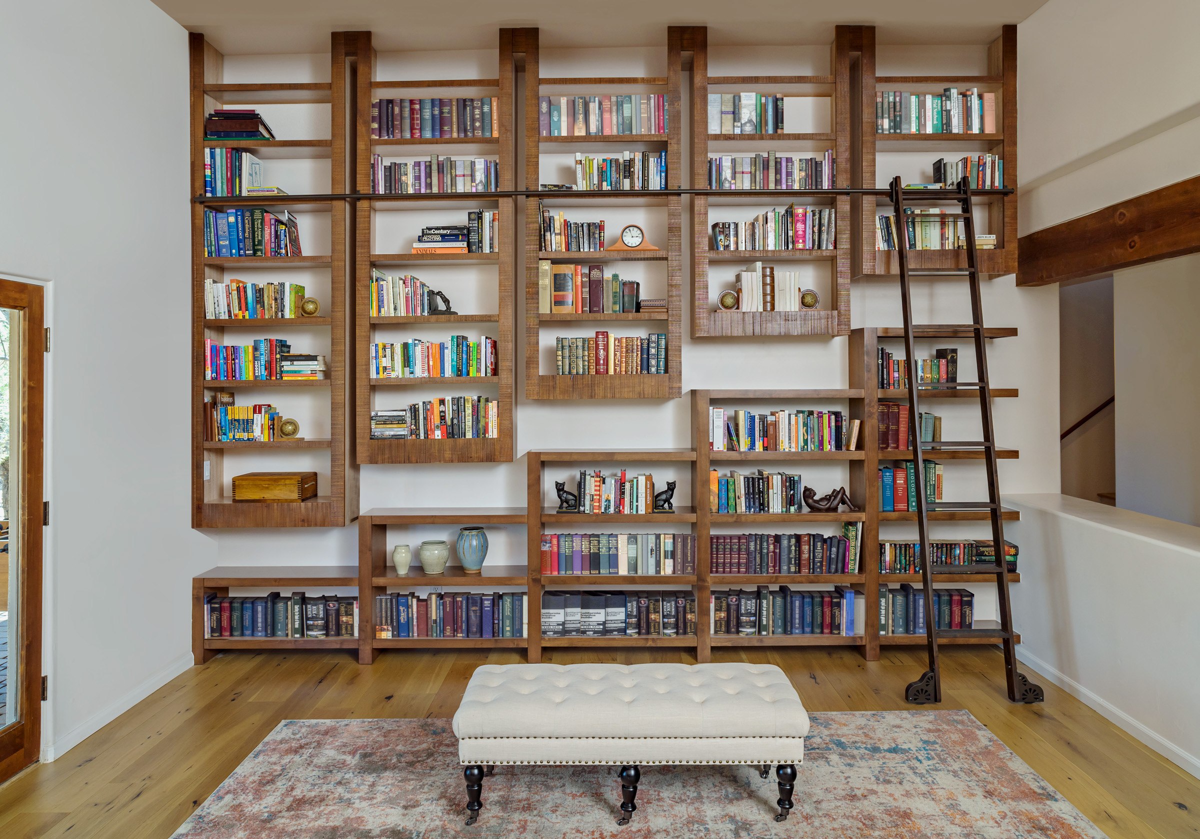 Modern Custom Home Library Rolling, Library Bookcase With Ladder